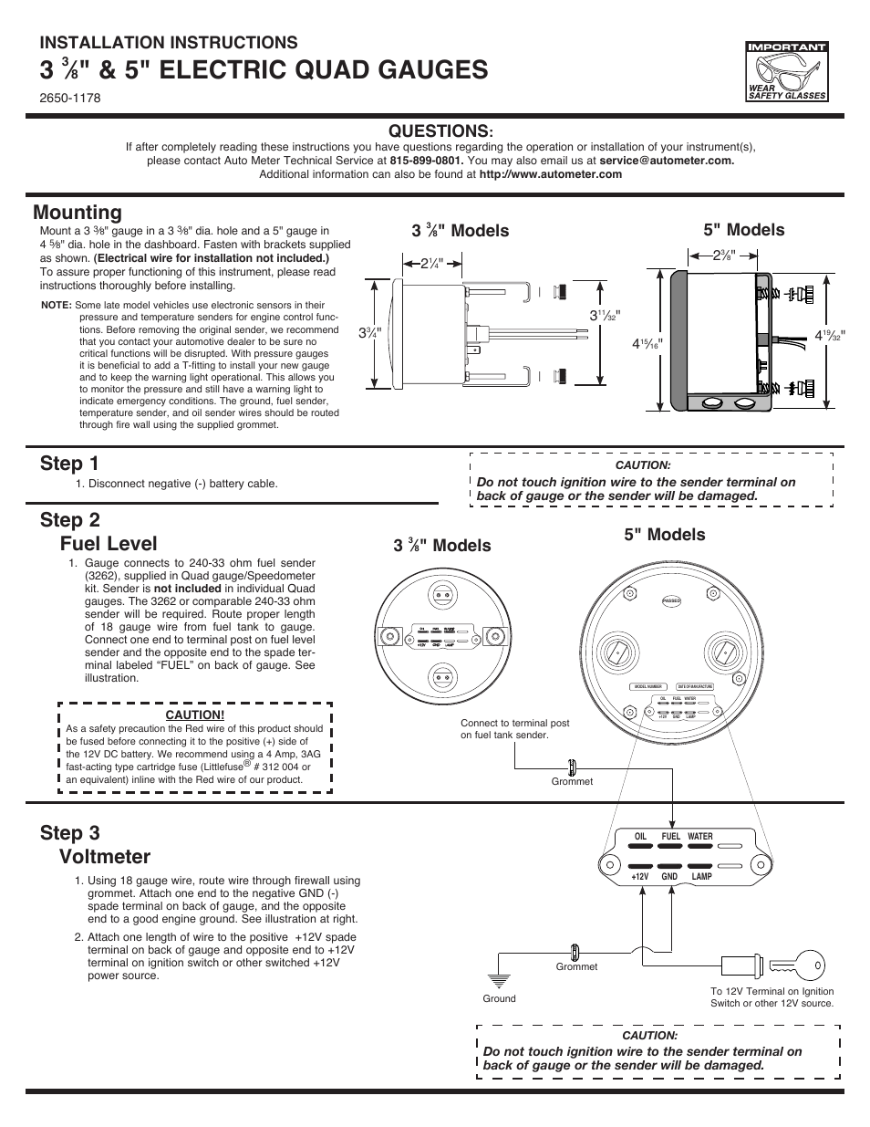 Auto Meter 1110 User Manual | 2 pages