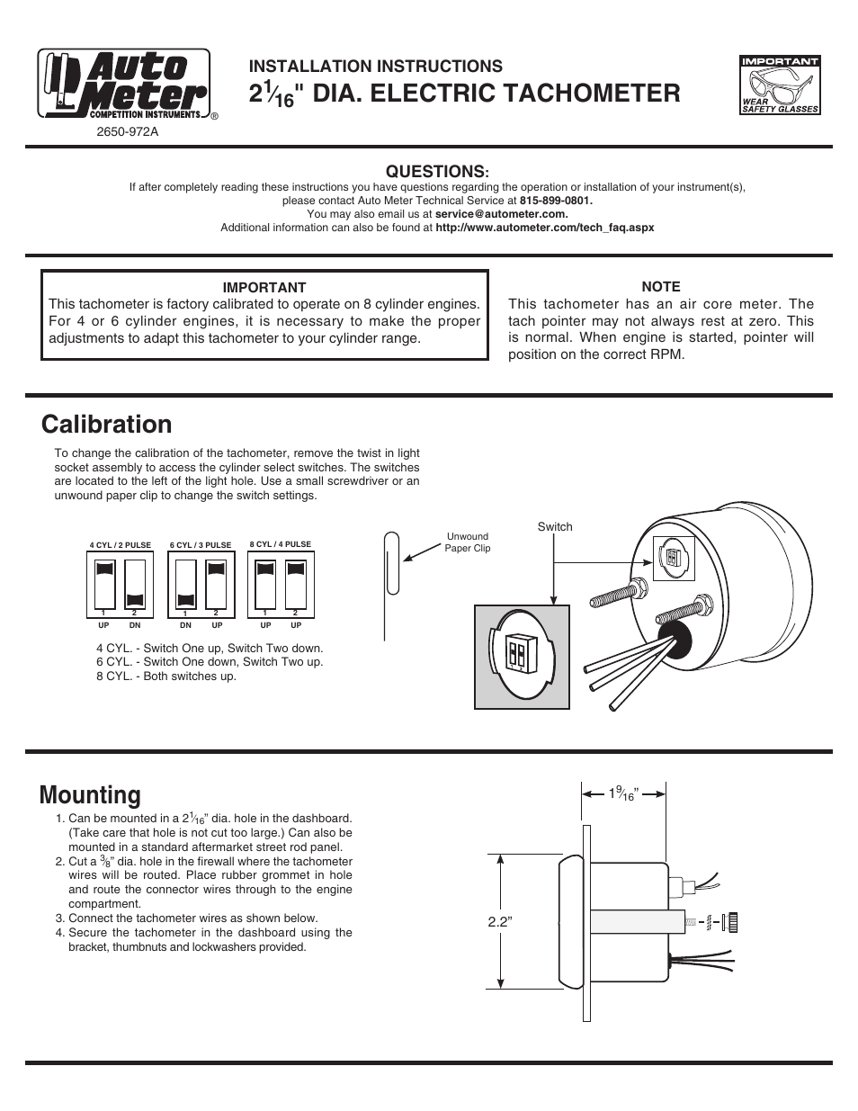 Auto Meter 1797 User Manual | 2 pages