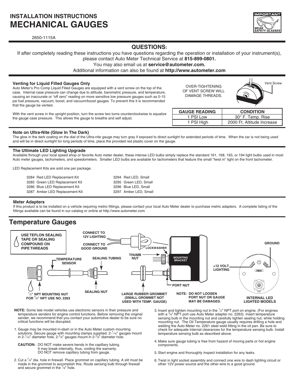 Auto Meter 4511 User Manual | 4 pages