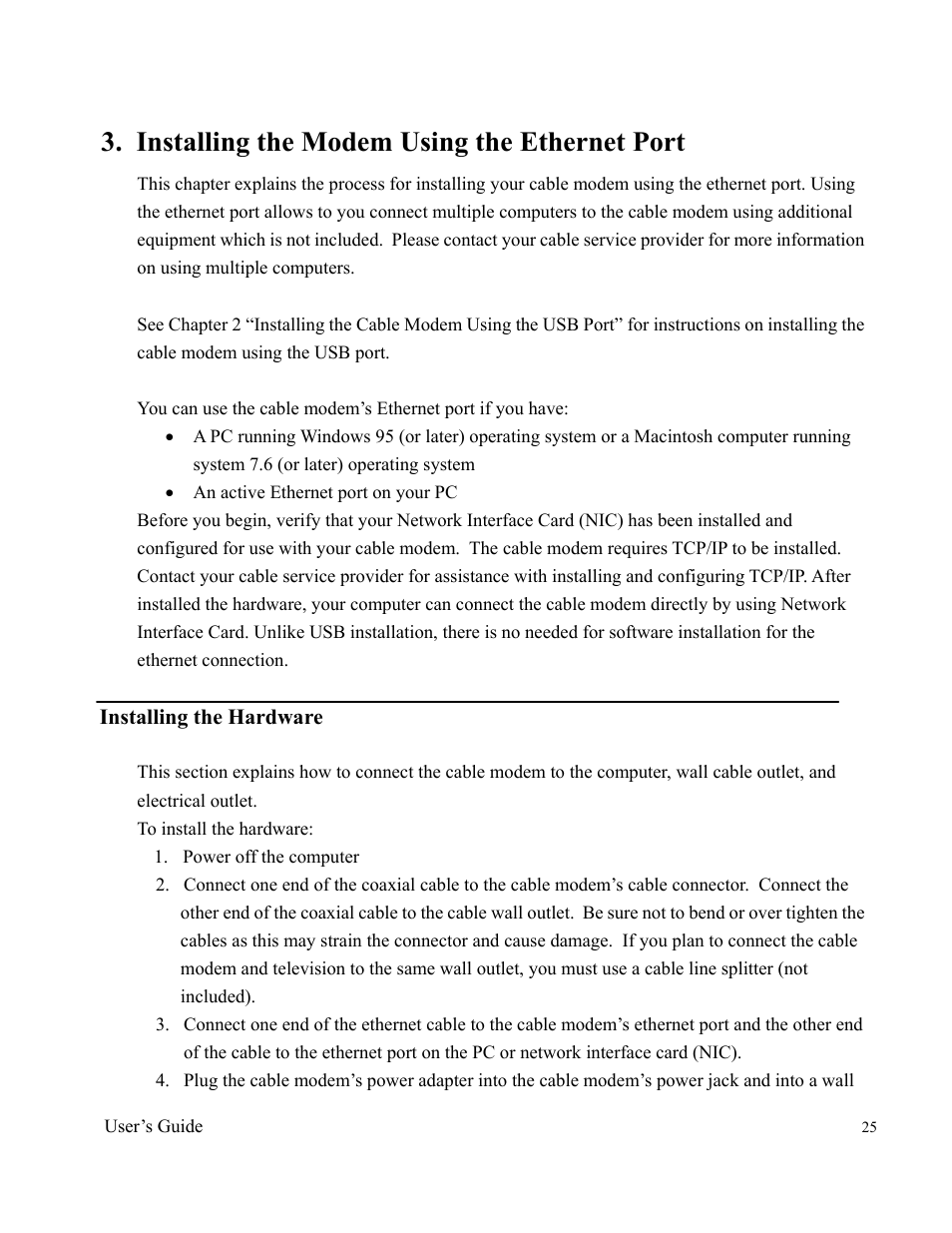 Installing the modem using the ethernet port | Ambit Data Cable Modem U10C011 User Manual | Page 25 / 30