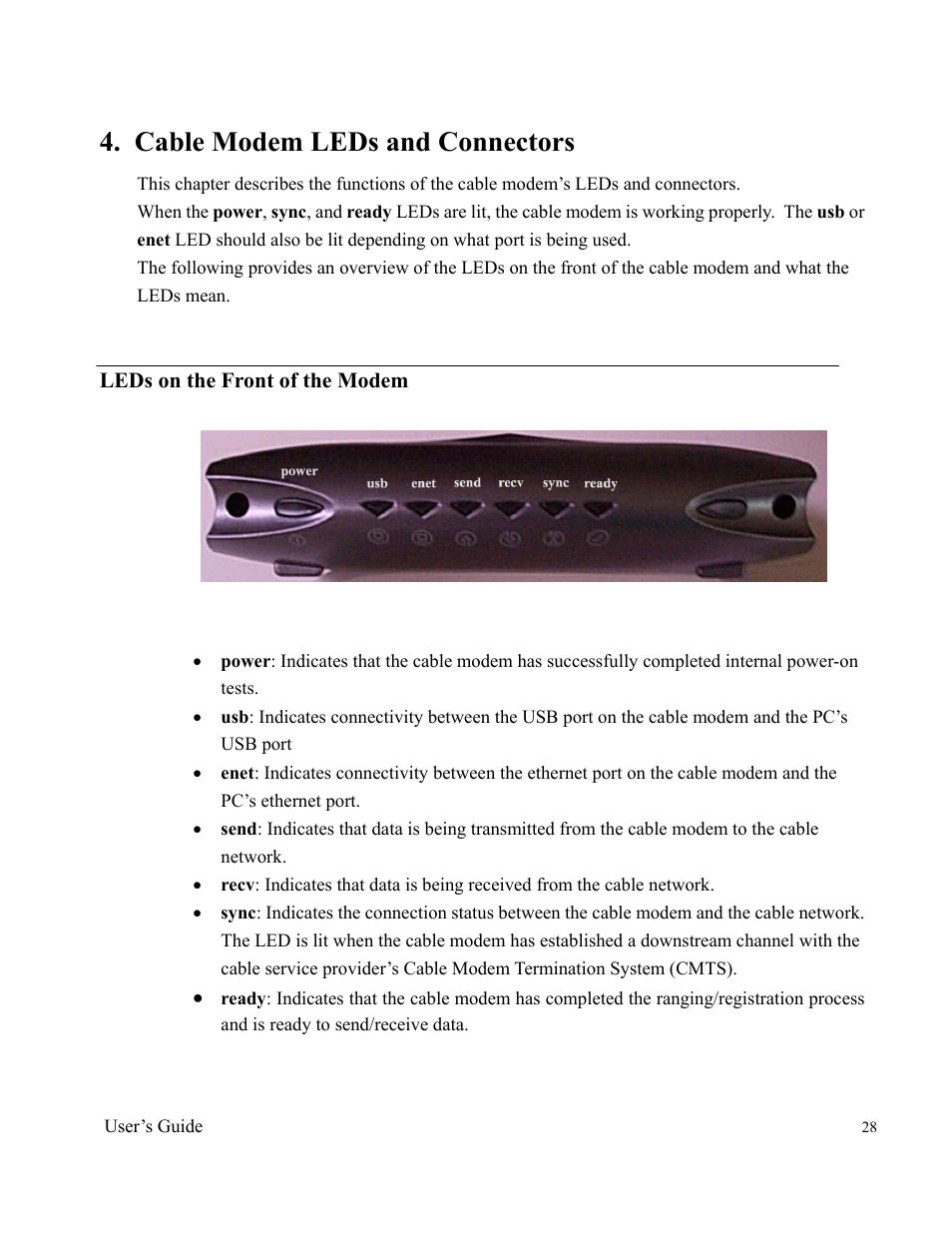 Cable modem leds and connectors | Ambit Data Cable Modem U10C011 User Manual | Page 28 / 30