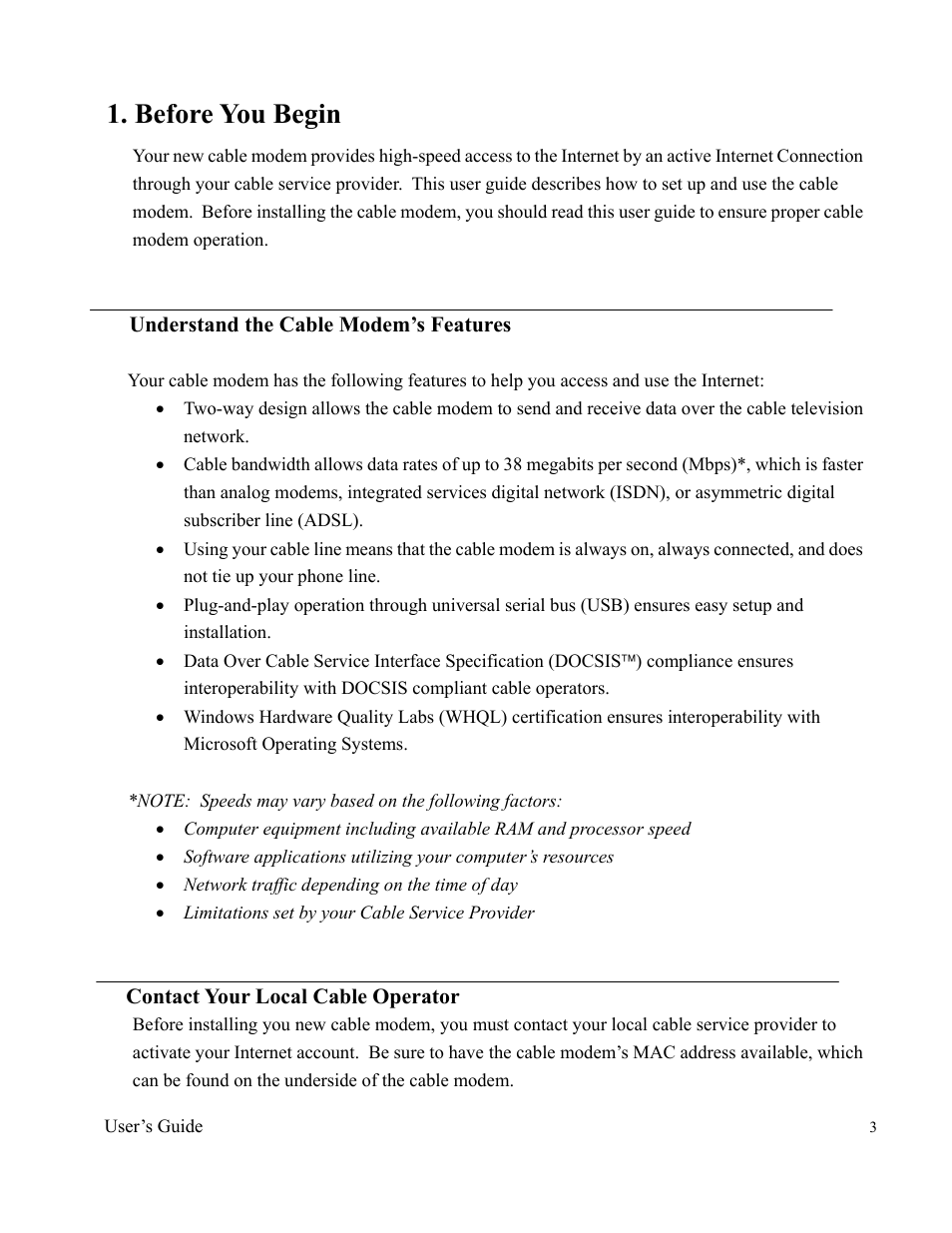 Before you begin | Ambit Data Cable Modem U10C011 User Manual | Page 3 / 30