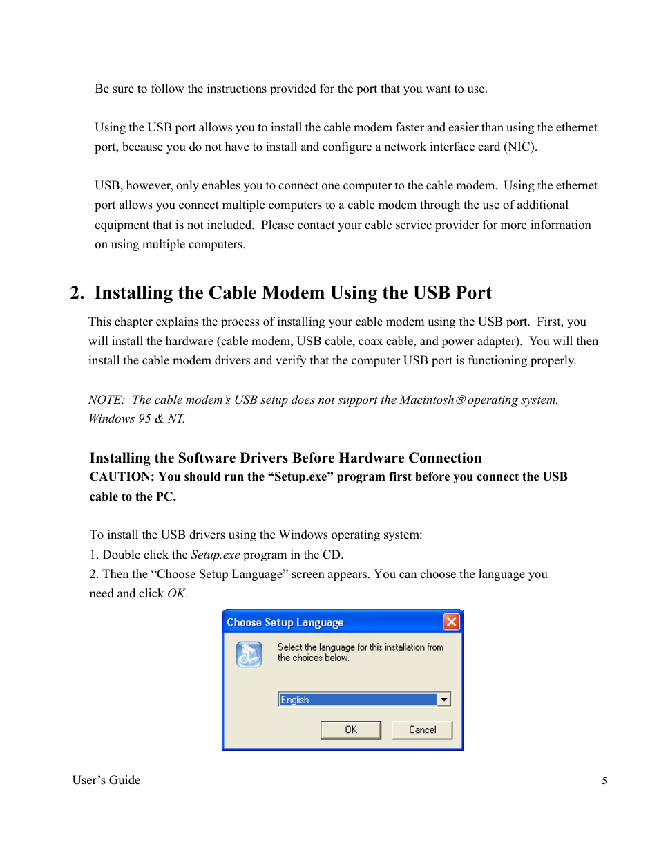 Installing the cable modem using the usb port | Ambit Data Cable Modem U10C011 User Manual | Page 5 / 30