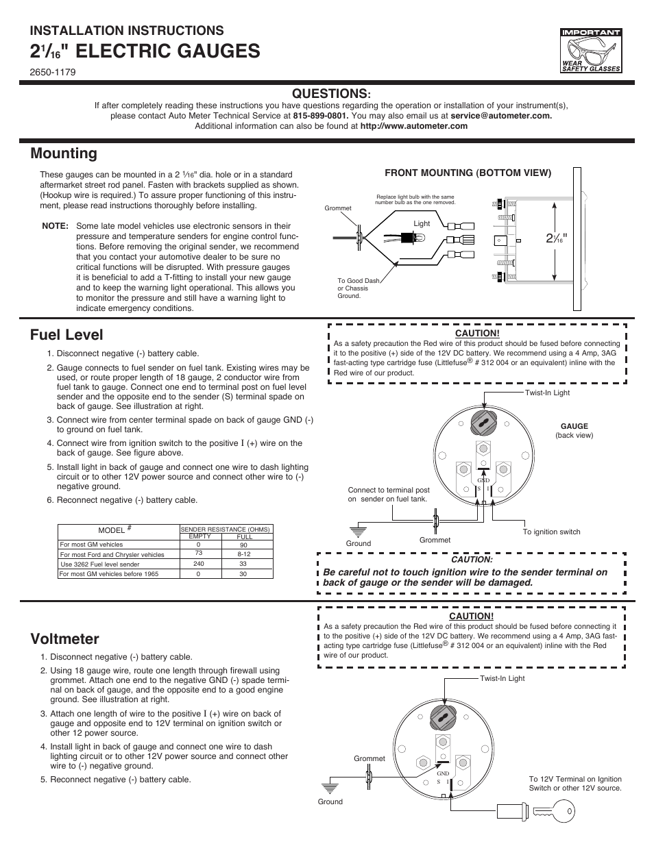 Auto Meter 1715 User Manual | 2 pages