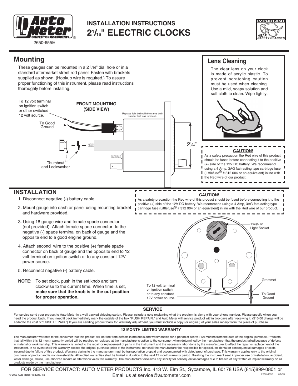 Auto Meter 1785 User Manual | 1 page