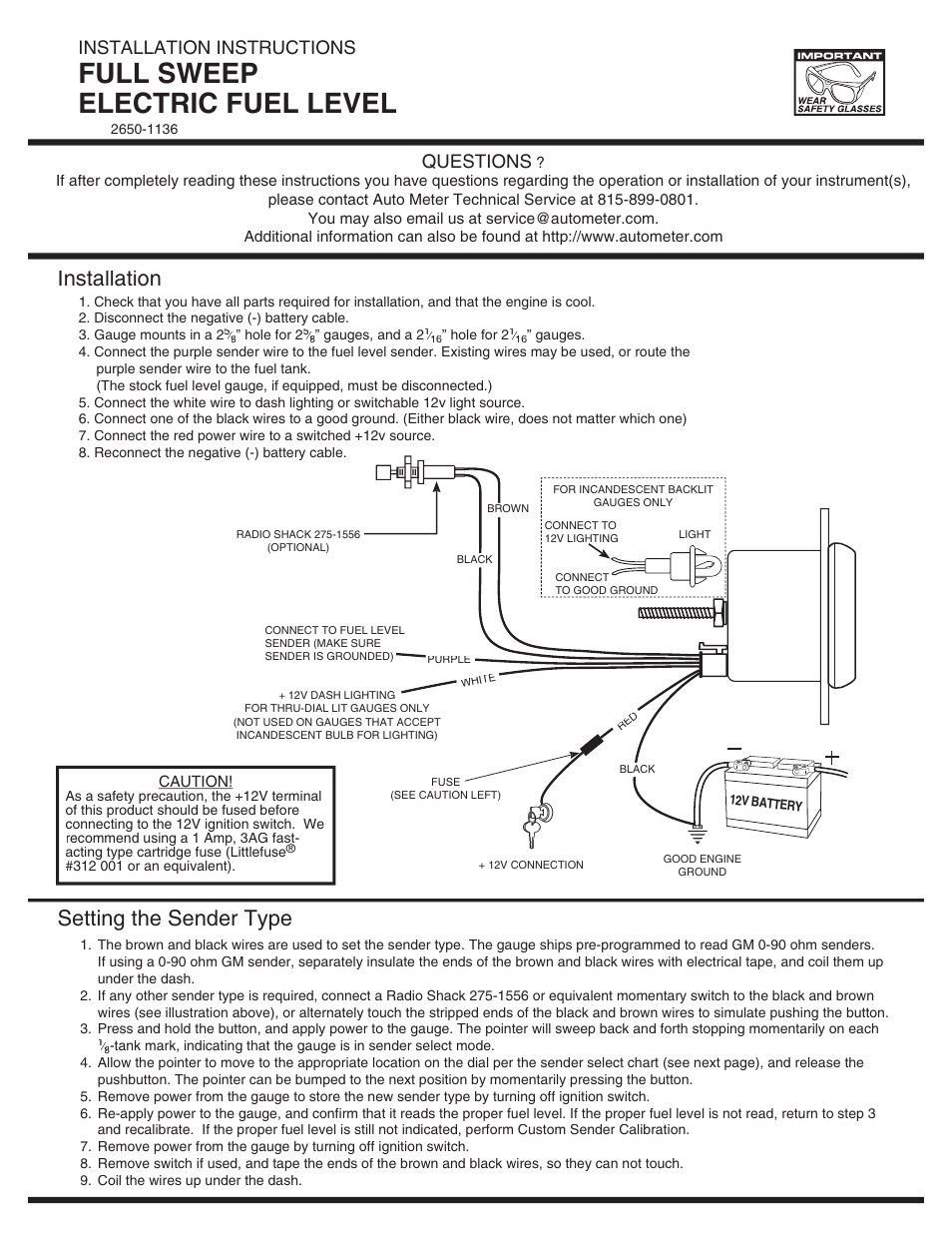 Auto Meter 3810 User Manual | 2 pages