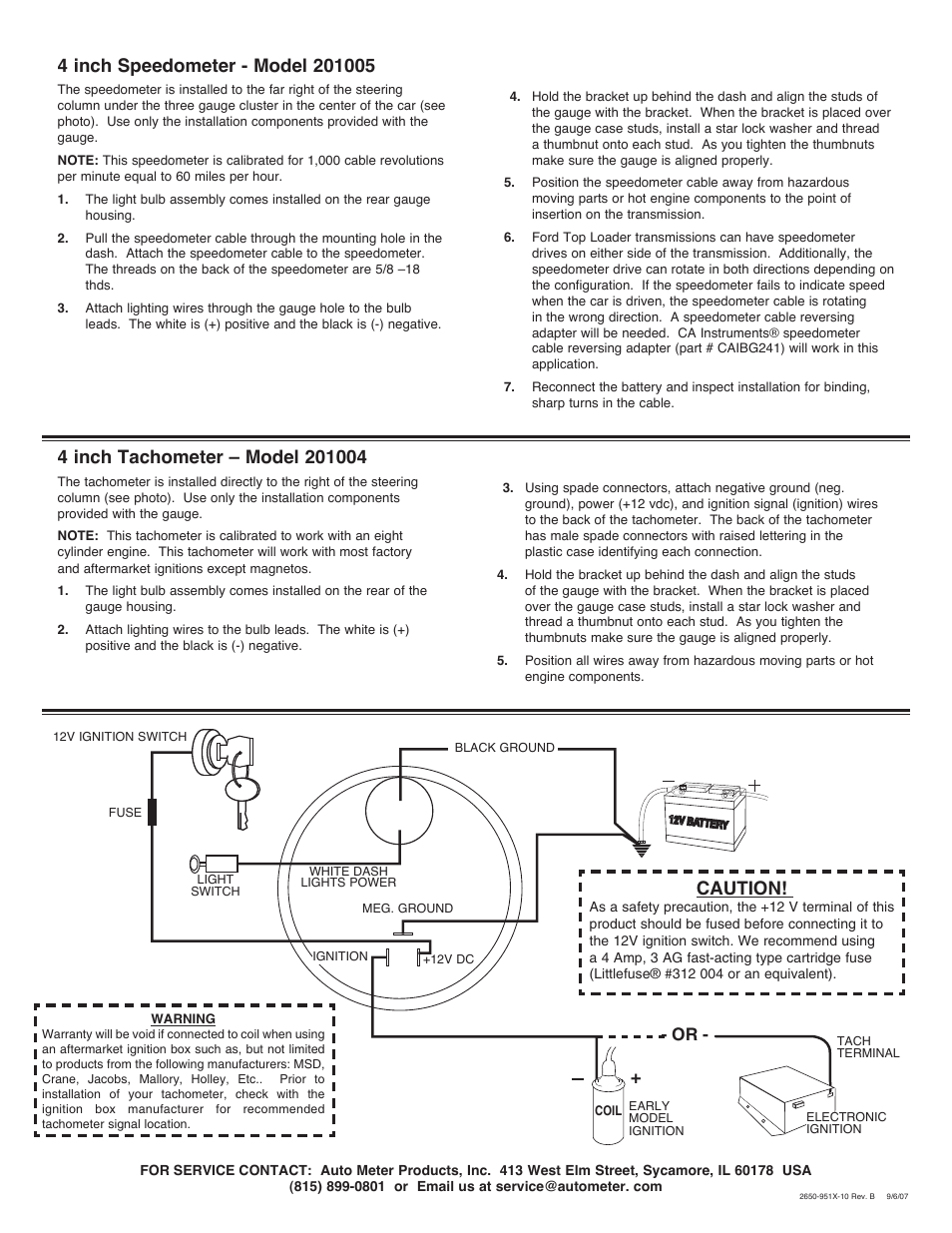 Caution | Auto Meter 201005 User Manual | Page 2 / 2