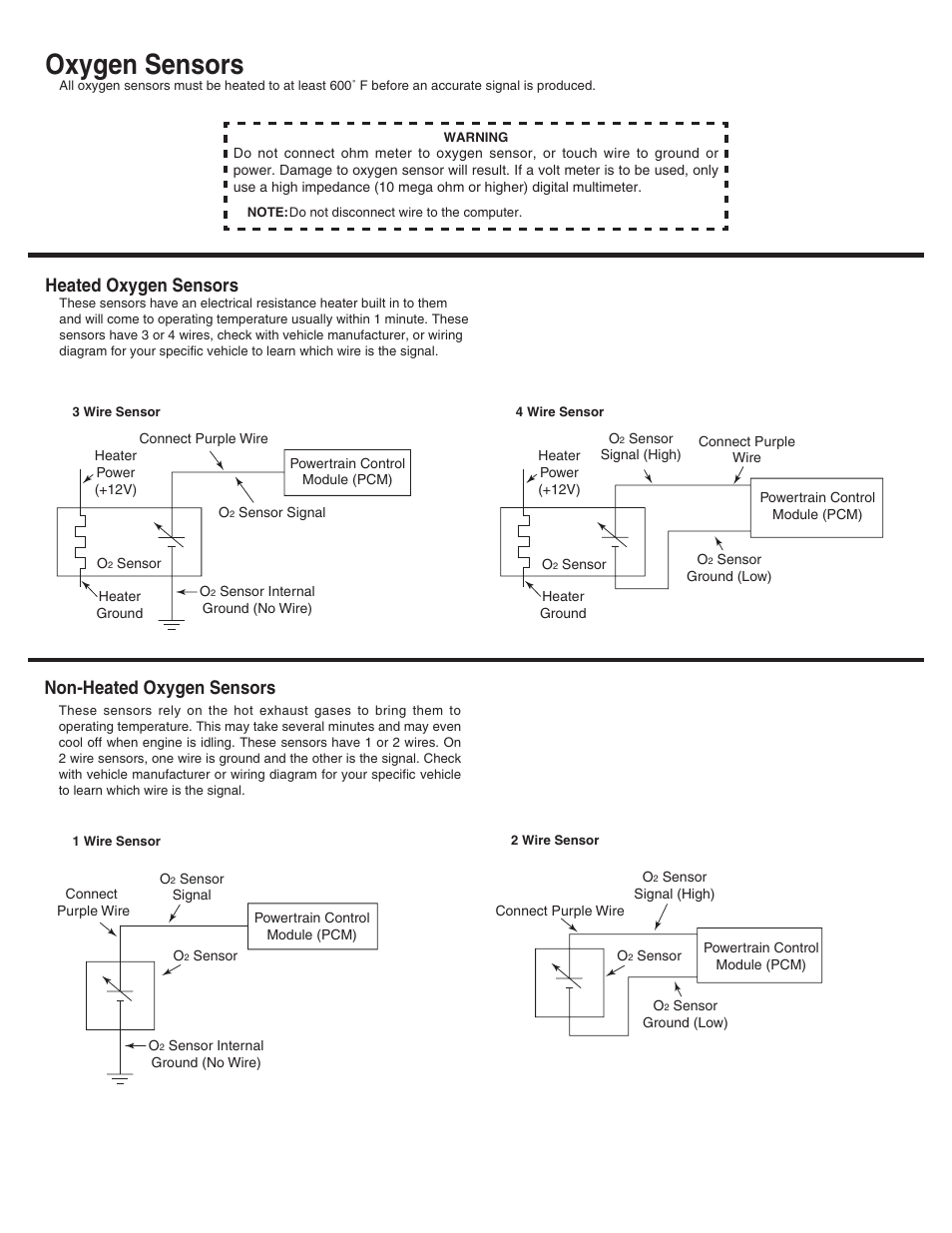 Oxygen sensors, Non-heated oxygen sensors, Heated oxygen sensors | Auto Meter 6175 User Manual | Page 2 / 4