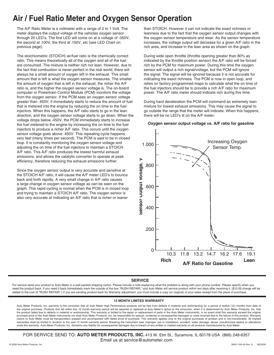 Air / fuel ratio meter and oxygen sensor operation | Auto Meter 6175 User Manual | Page 4 / 4