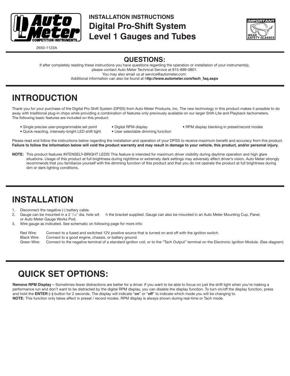 Auto Meter 4387 User Manual | 2 pages