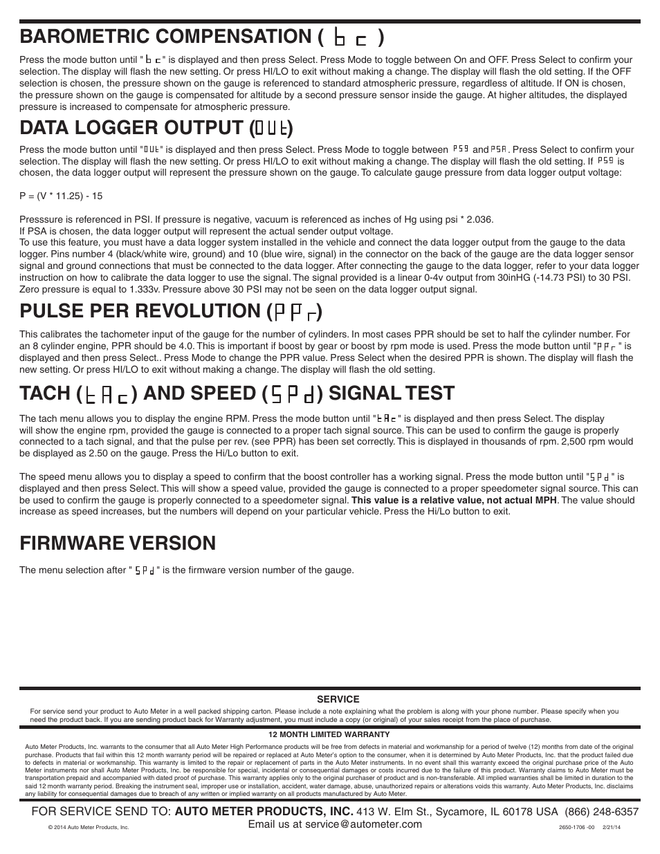 Firmware version | Auto Meter 4381 User Manual | Page 7 / 7