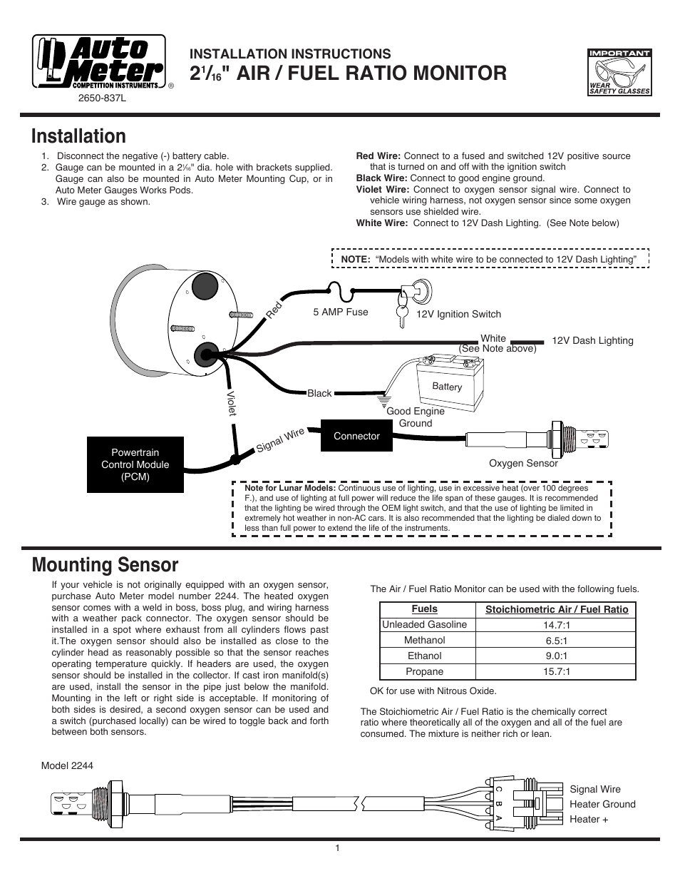 Auto Meter 4375 User Manual | 4 pages