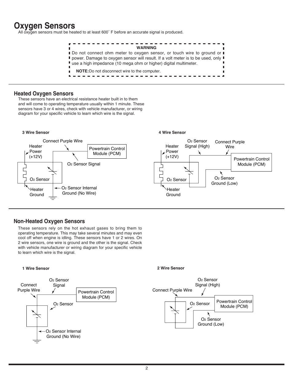 Oxygen sensors, Non-heated oxygen sensors, Heated oxygen sensors | Auto Meter 4375 User Manual | Page 2 / 4