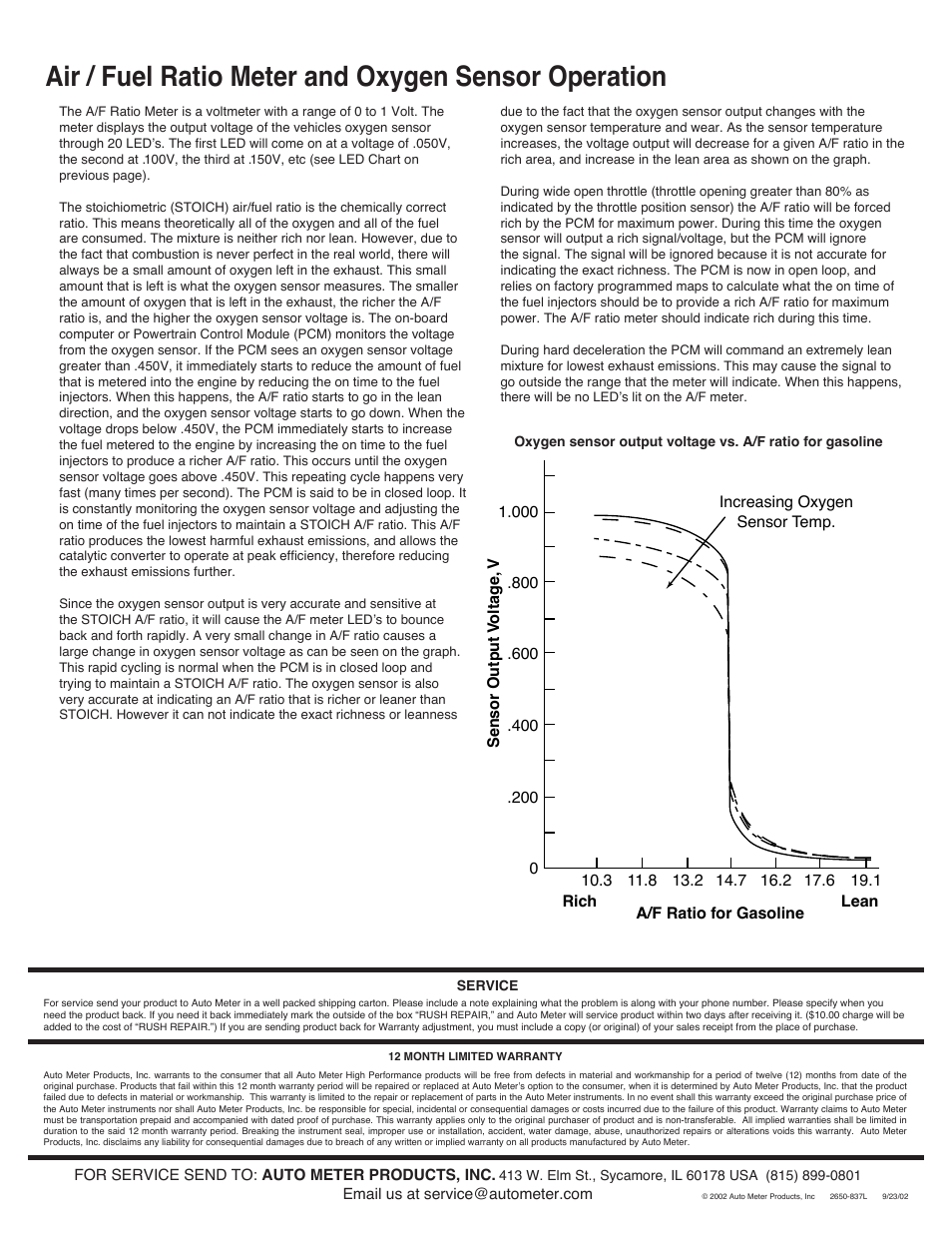 Air / fuel ratio meter and oxygen sensor operation | Auto Meter 4375 User Manual | Page 4 / 4