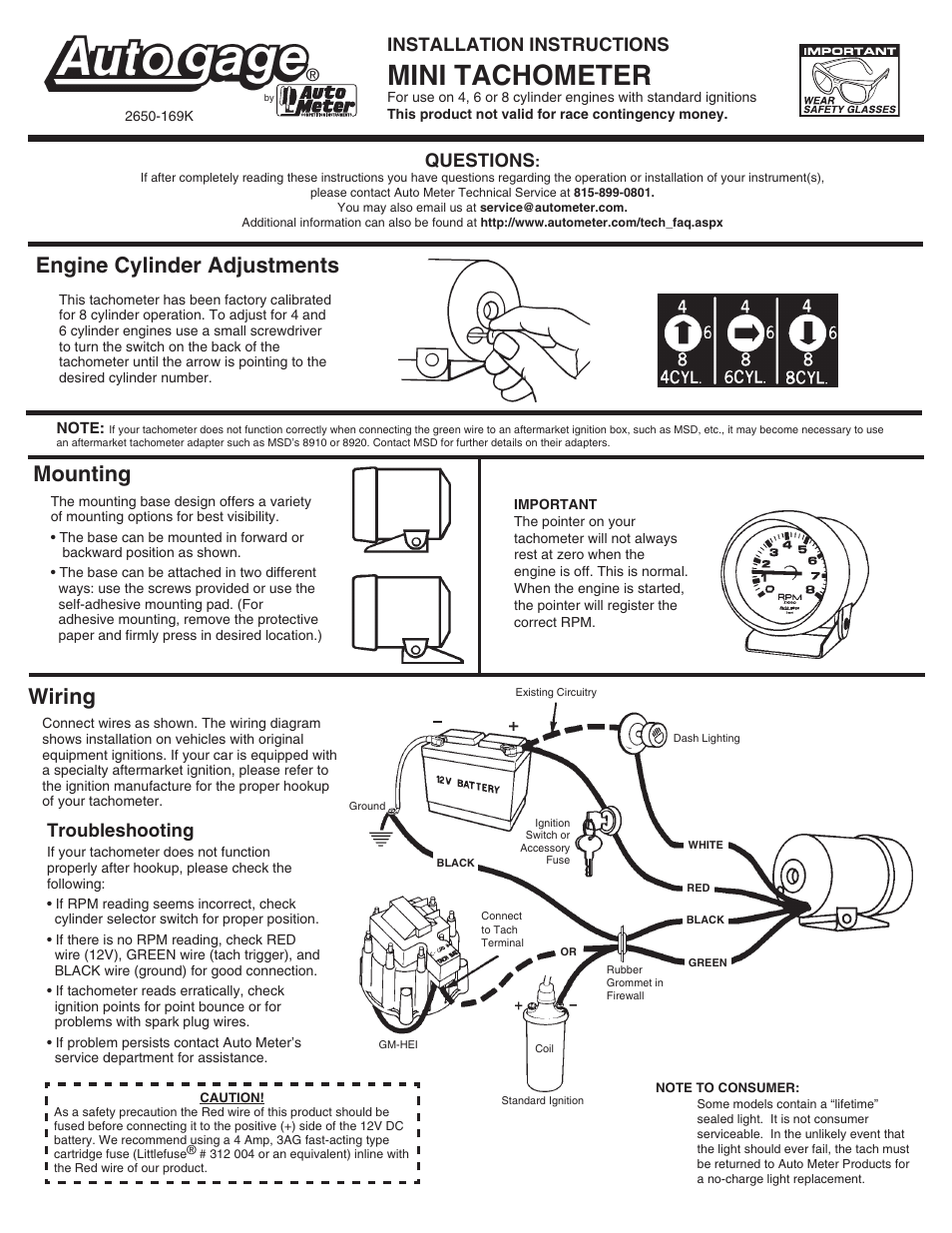 Auto Meter 2306 User Manual | 2 pages