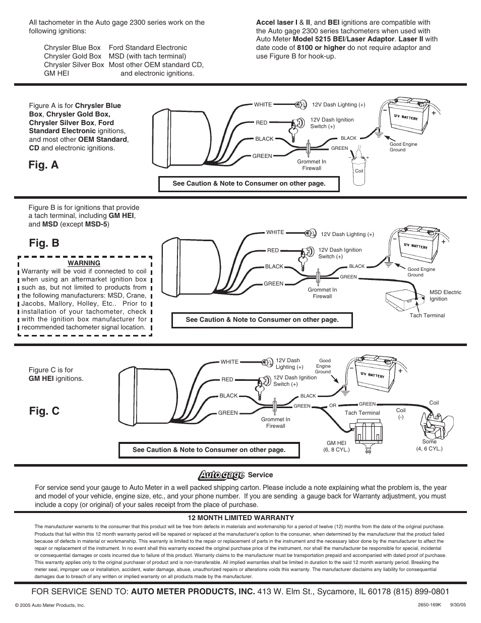 Fig. a fig. b fig. c | Auto Meter 2306 User Manual | Page 2 / 2