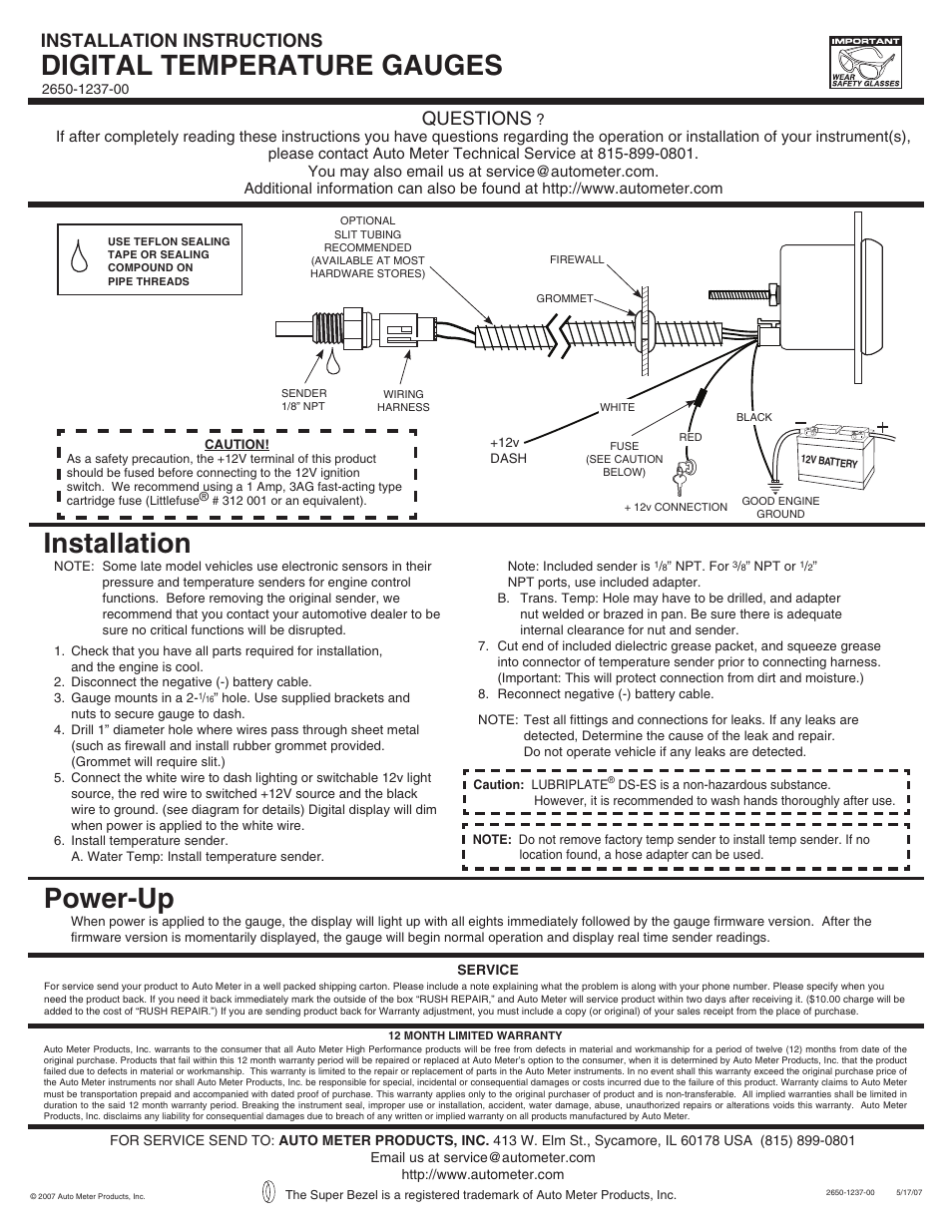 Auto Meter 6349 User Manual | 1 page