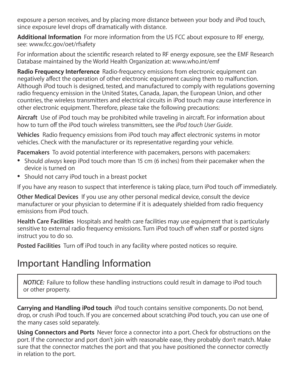 Important handling information | Apple iPod Touch User Manual | Page 4 / 12