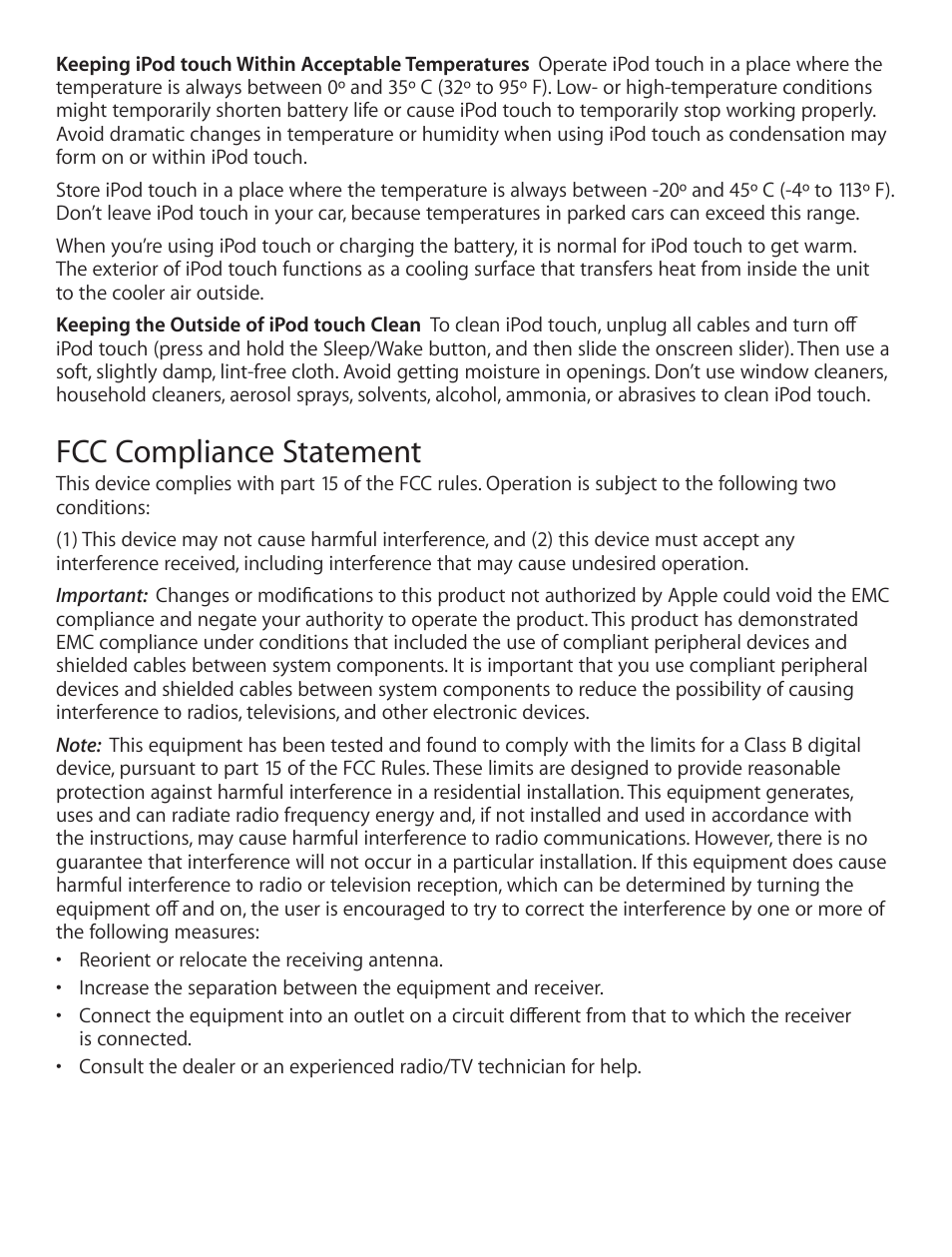 Fcc compliance statement | Apple iPod Touch User Manual | Page 5 / 12