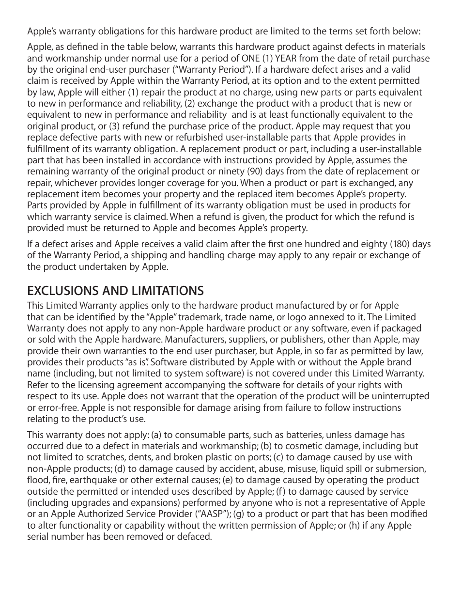 Exclusions and limitations | Apple iPod Touch User Manual | Page 9 / 12