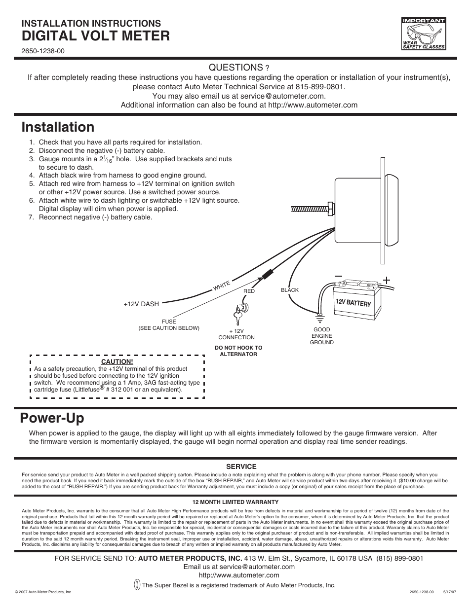 Auto Meter 6393 User Manual | 1 page