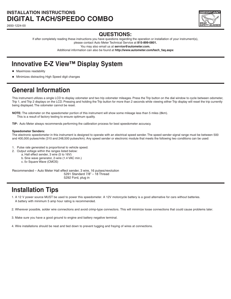 Auto Meter 6387 User Manual | 3 pages