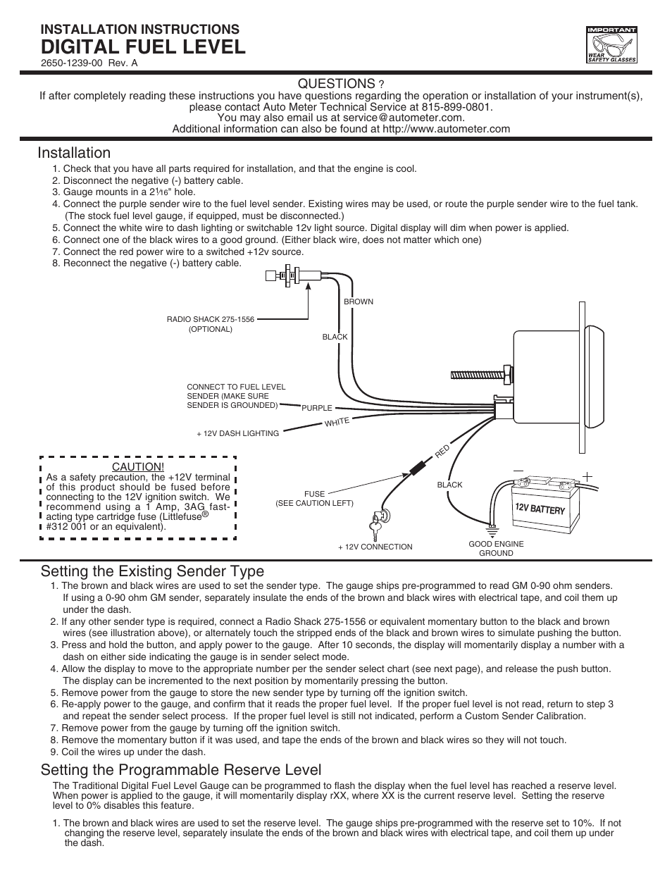 Auto Meter 6310 User Manual | 2 pages