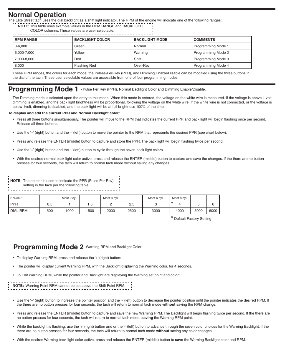 Normal operation, Programming mode 1, Programming mode 2 | Auto Meter 5690 User Manual | Page 2 / 3