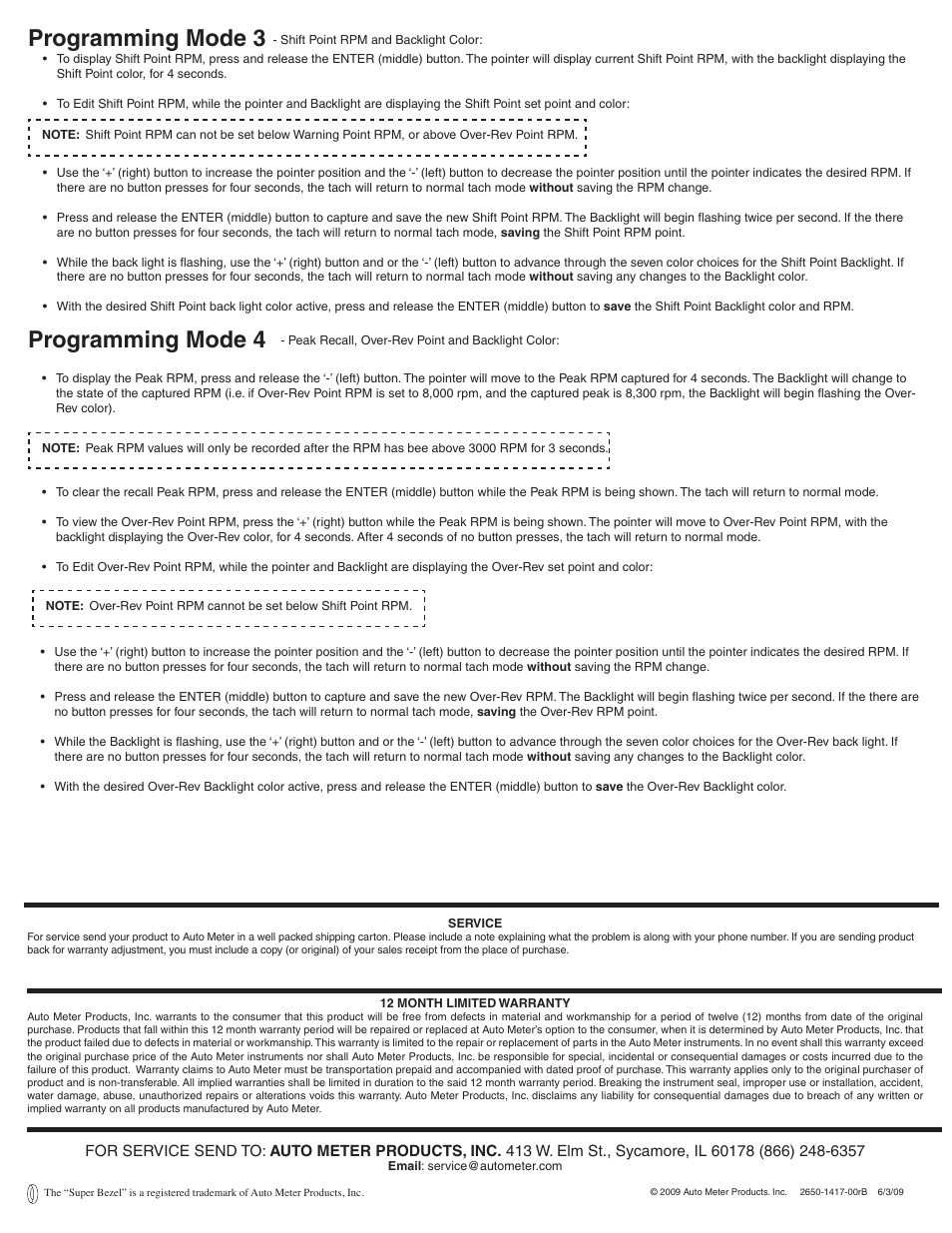 Programming mode 4, Programming mode 3 | Auto Meter 5690 User Manual | Page 3 / 3