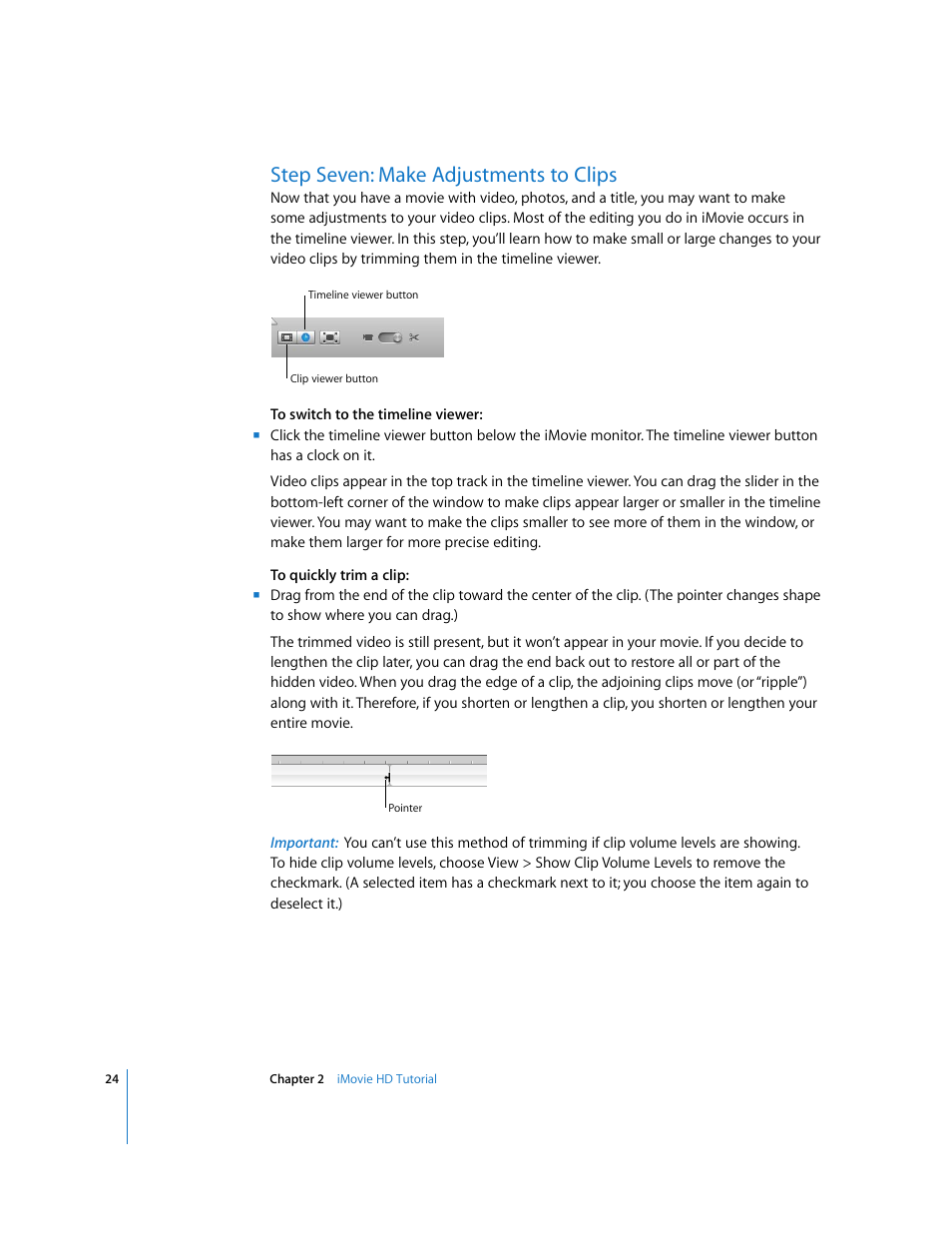 Step seven: make adjustments to clips | Apple iMovie HD User Manual | Page 24 / 47