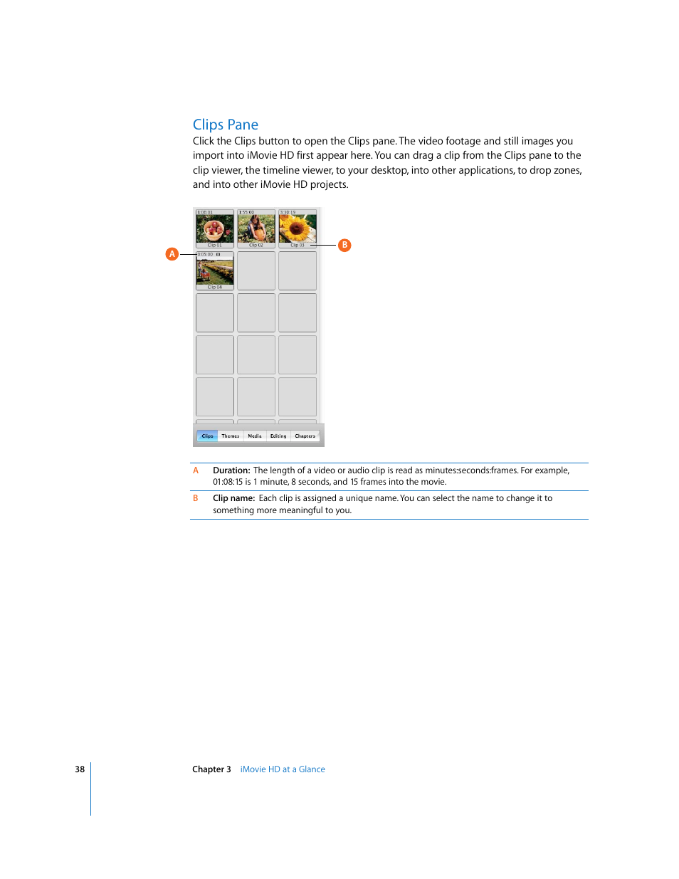 Clips pane | Apple iMovie HD User Manual | Page 38 / 47