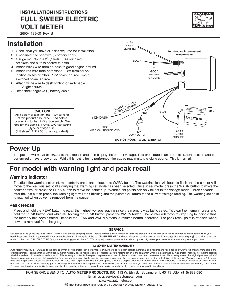 Auto Meter 3891 User Manual | 1 page