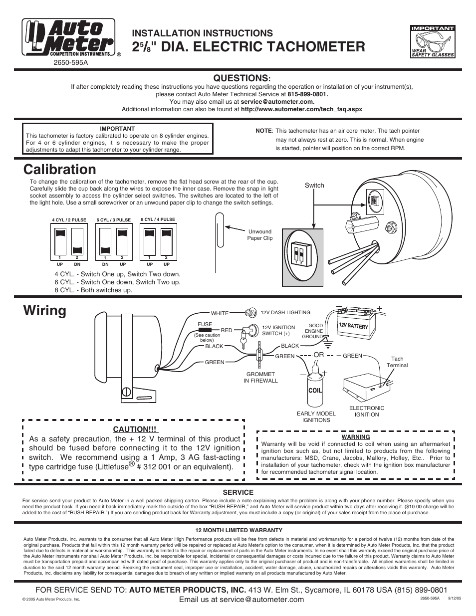 Auto Meter 2893 User Manual | 1 page