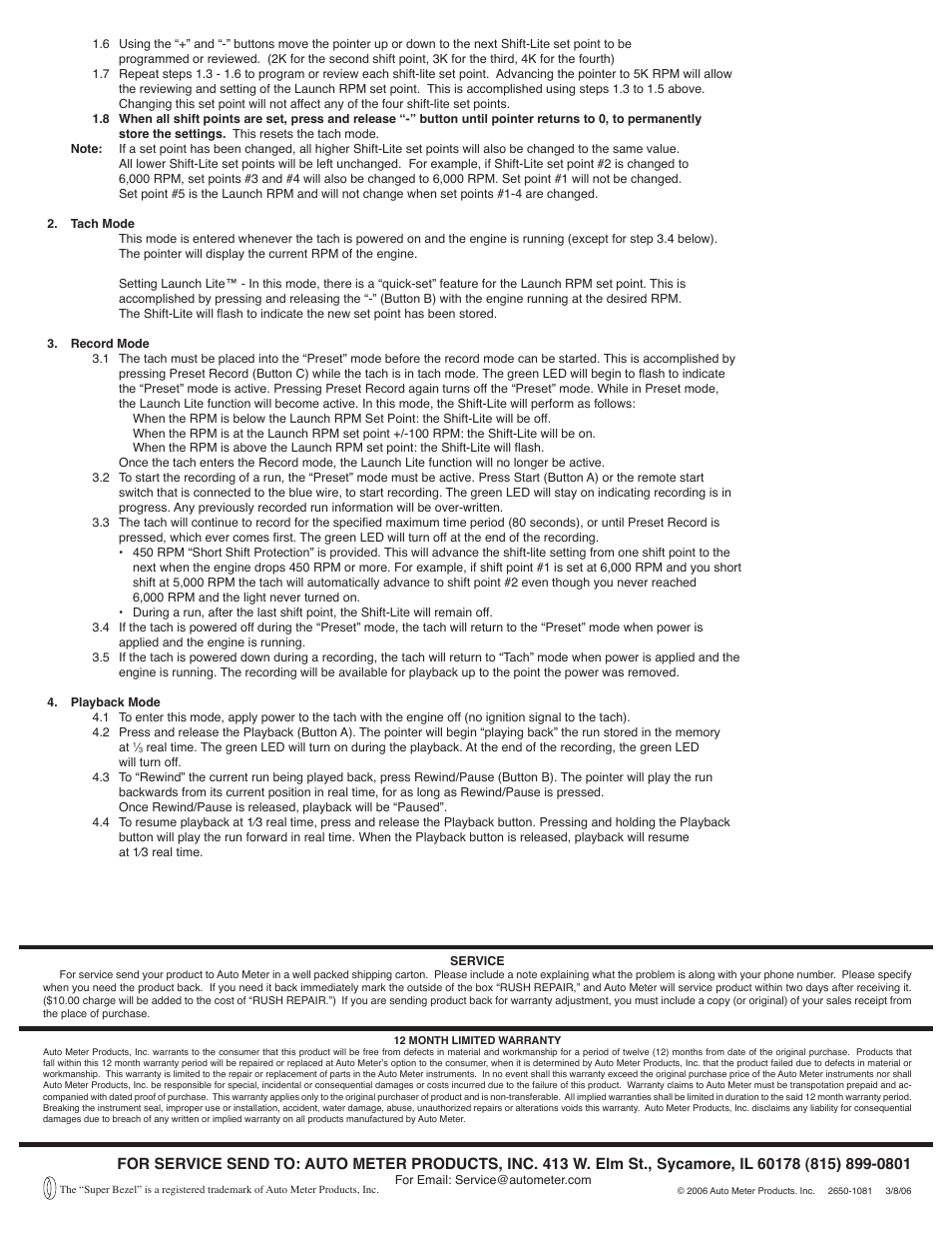 Auto Meter 3966 User Manual | Page 4 / 4