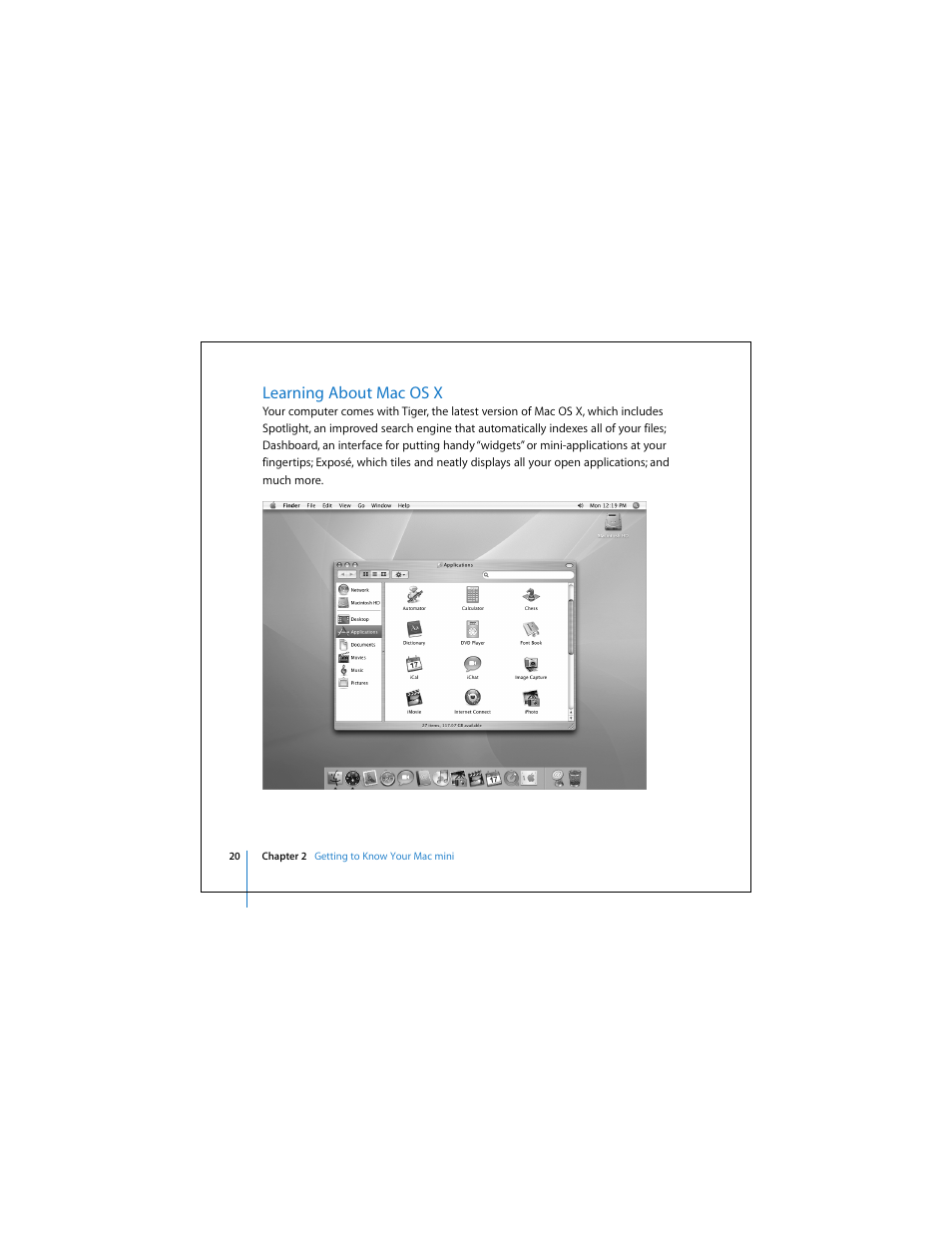 Learning about macosx, Learning about mac os x | Apple Mac Mini 19 User Manual | Page 20 / 112