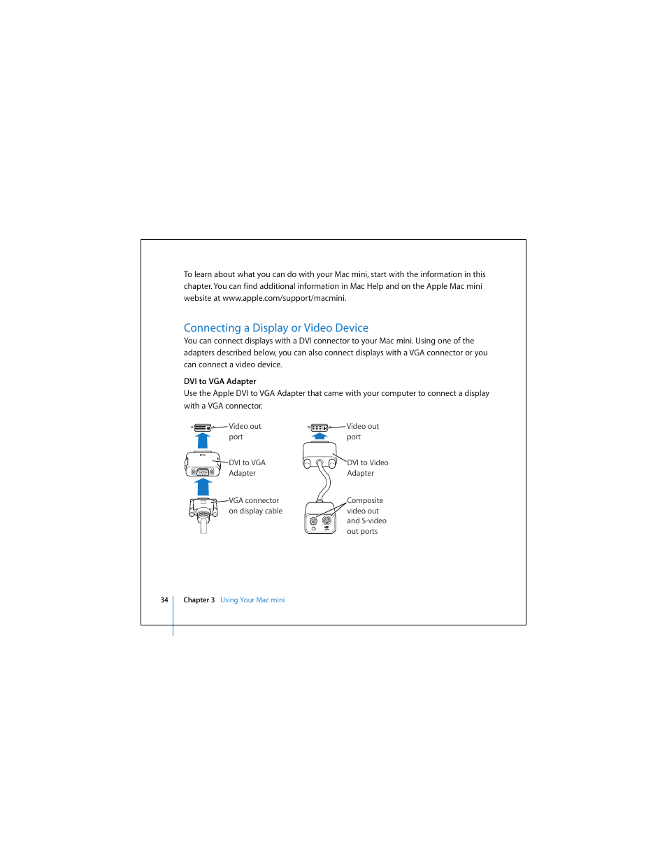 Connecting a display or video device | Apple Mac Mini 19 User Manual | Page 34 / 112