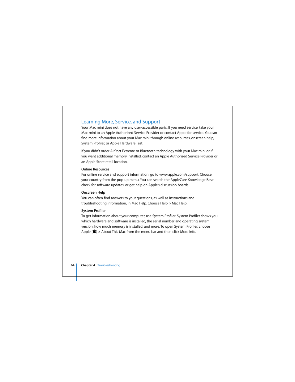 Learning more, service, and support | Apple Mac Mini 19 User Manual | Page 64 / 112