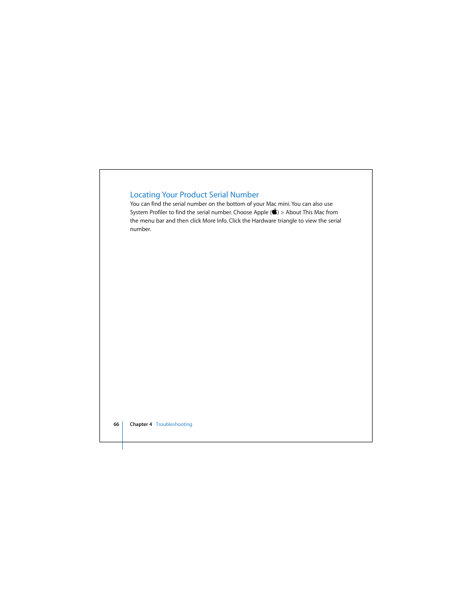 Locating your product serial number | Apple Mac Mini 19 User Manual | Page 66 / 112