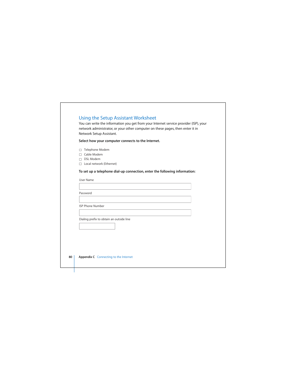 Using the setup assistant worksheet | Apple Mac Mini 19 User Manual | Page 80 / 112