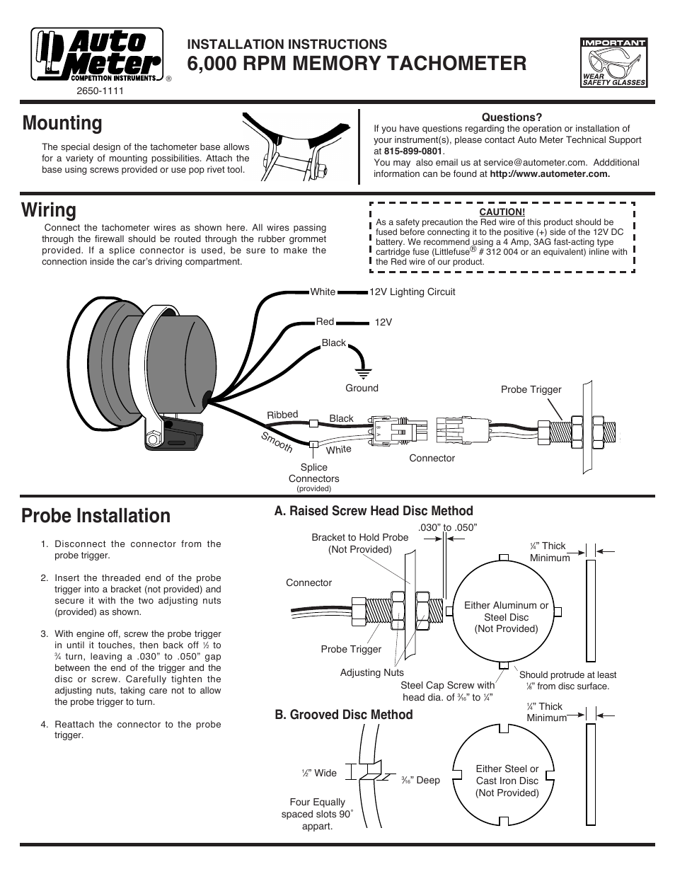 Auto Meter 6806 User Manual | 2 pages