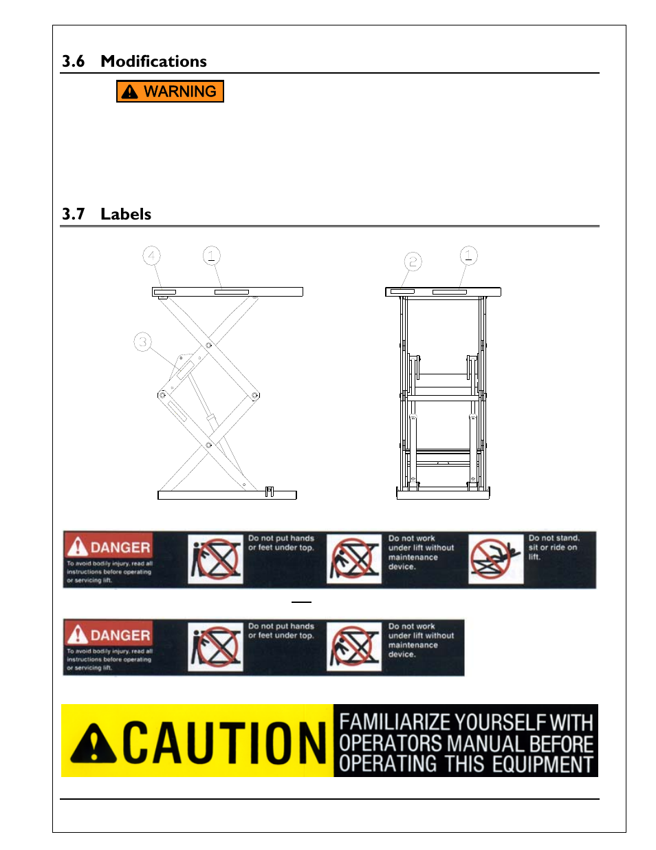 6 modifications, 7 labels, Modifications | Labels | Autoquip Q-LIFT User Manual | Page 11 / 49