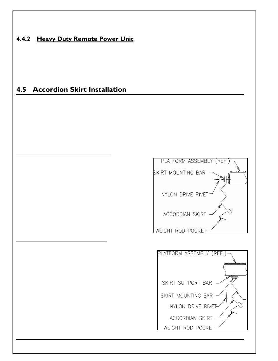 2 heavy duty remote power unit, 5 accordion skirt installation, Heavy duty remote power unit | Accordion skirt installation | Autoquip Q-LIFT User Manual | Page 18 / 49