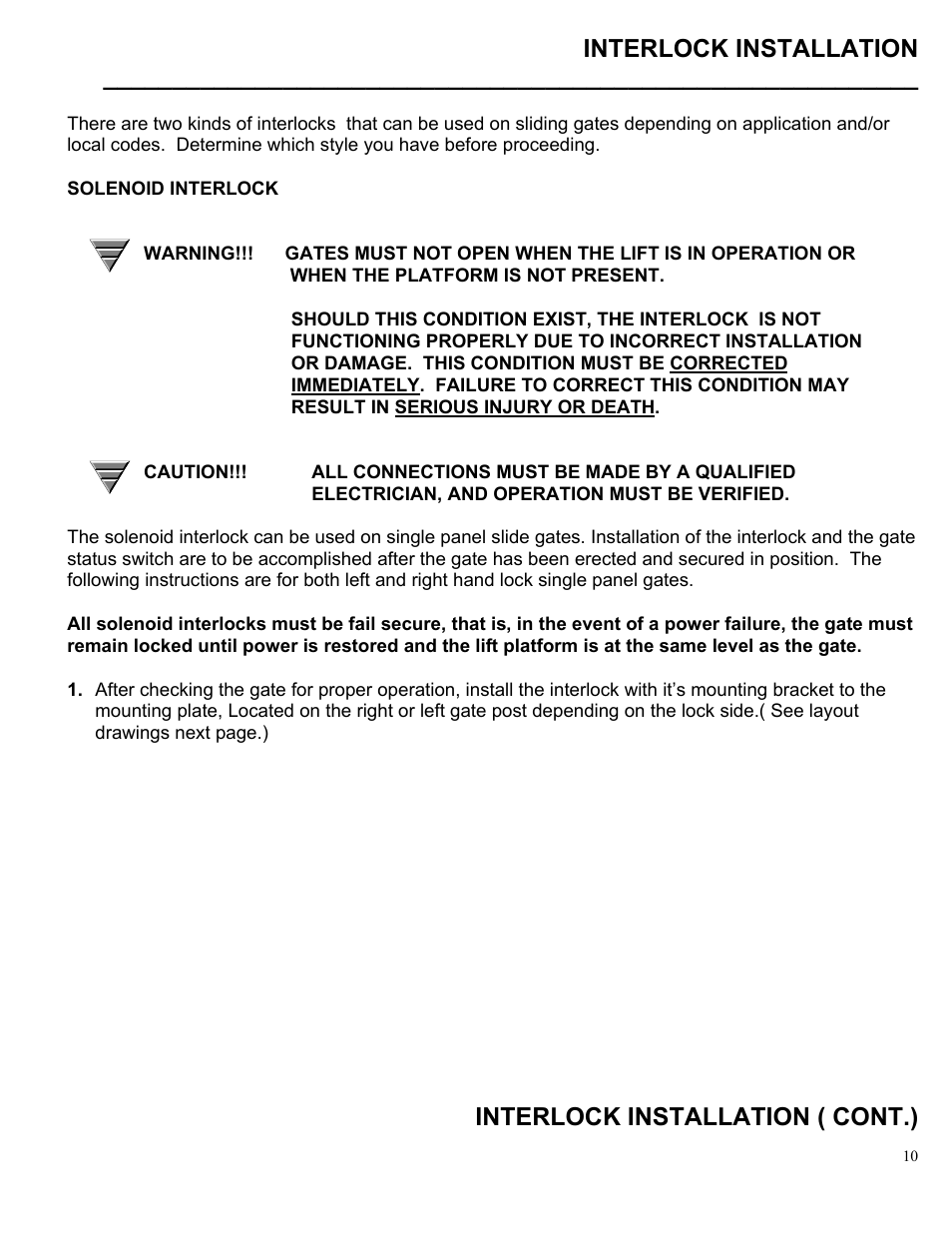 Interlock installation, Interlock installation ( cont.) | Autoquip GATES SLIDING User Manual | Page 11 / 18