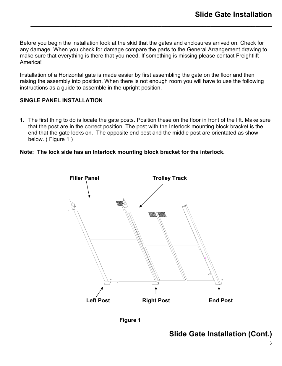 Slide gate installation, Slide gate installation (cont.) | Autoquip GATES SLIDING User Manual | Page 4 / 18