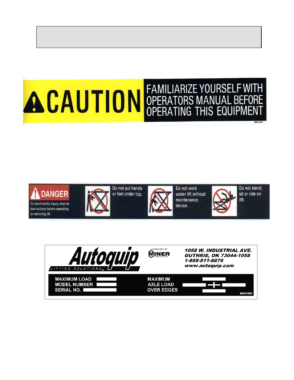Label identification | Autoquip COMPACT LIFT User Manual | Page 11 / 41