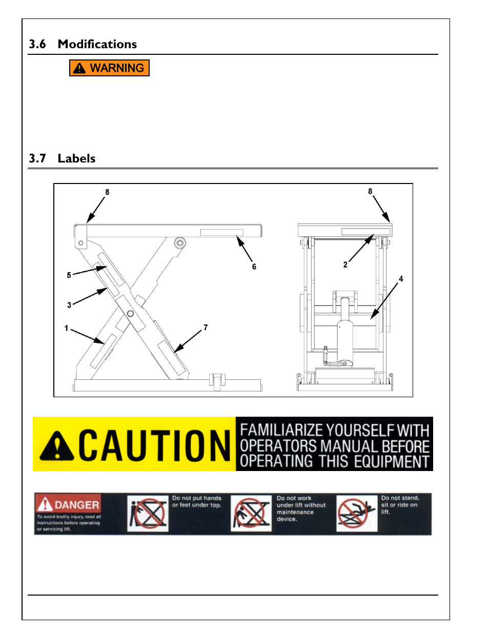 Modifications, Labels, 6 modifications | 7 labels | Autoquip SERIES 35 SCISSORS LIFT User Manual | Page 12 / 58