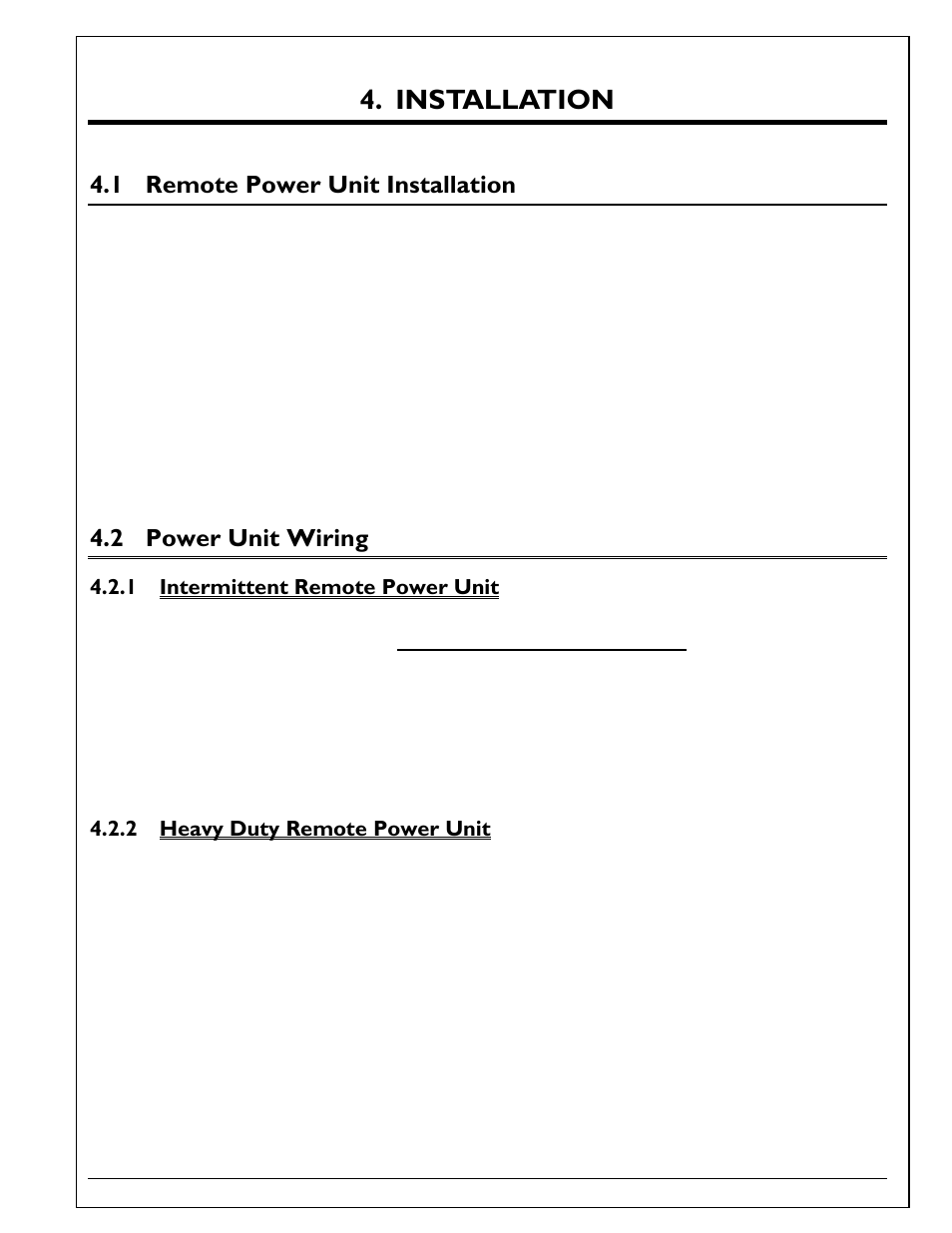 Installation, Remote power unit installation, Power unit wiring | Intermittent remote power unit, Heavy duty remote power unit, 1 remote power unit installation, 2 power unit wiring | Autoquip SERIES 35 SCISSORS LIFT User Manual | Page 15 / 58