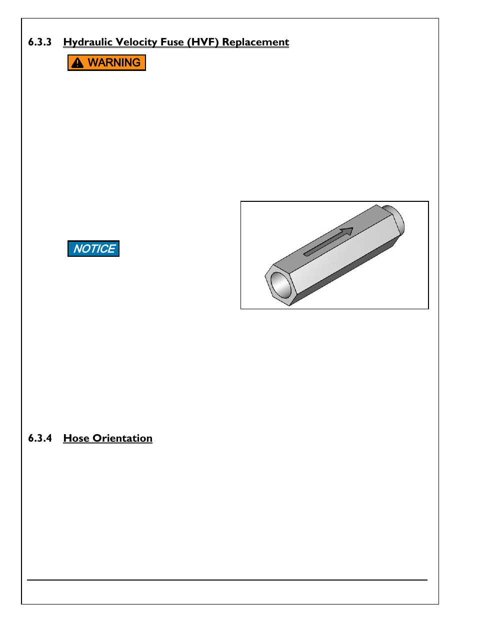 Hydraulic velocity fuse (hvf) replacement, Hose orientation, Notice | Autoquip SERIES 35 SCISSORS LIFT User Manual | Page 32 / 58