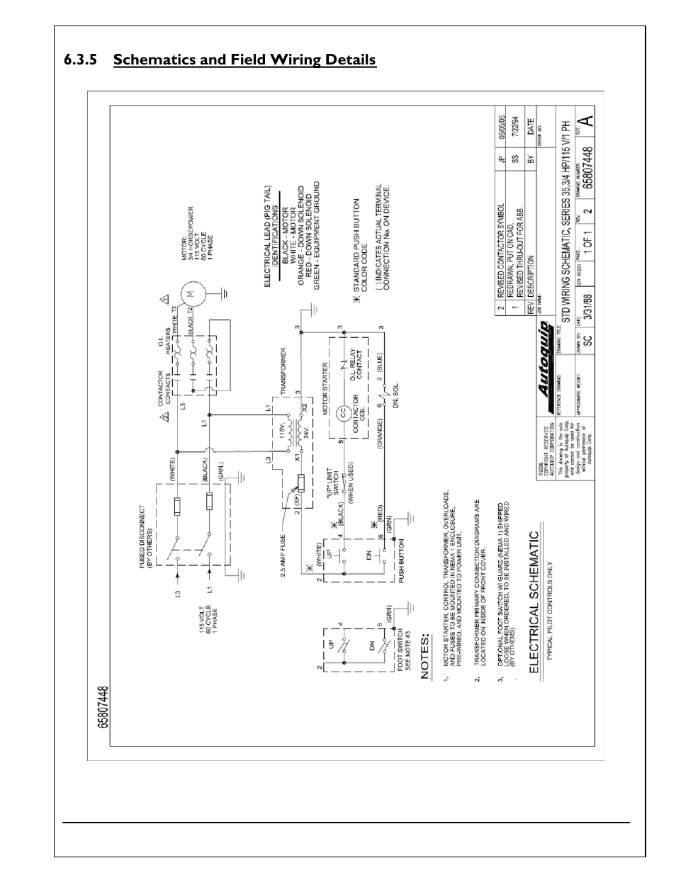 Schematics and field wiring details, 5 schematics and field wiring details | Autoquip SERIES 35 SCISSORS LIFT User Manual | Page 33 / 58