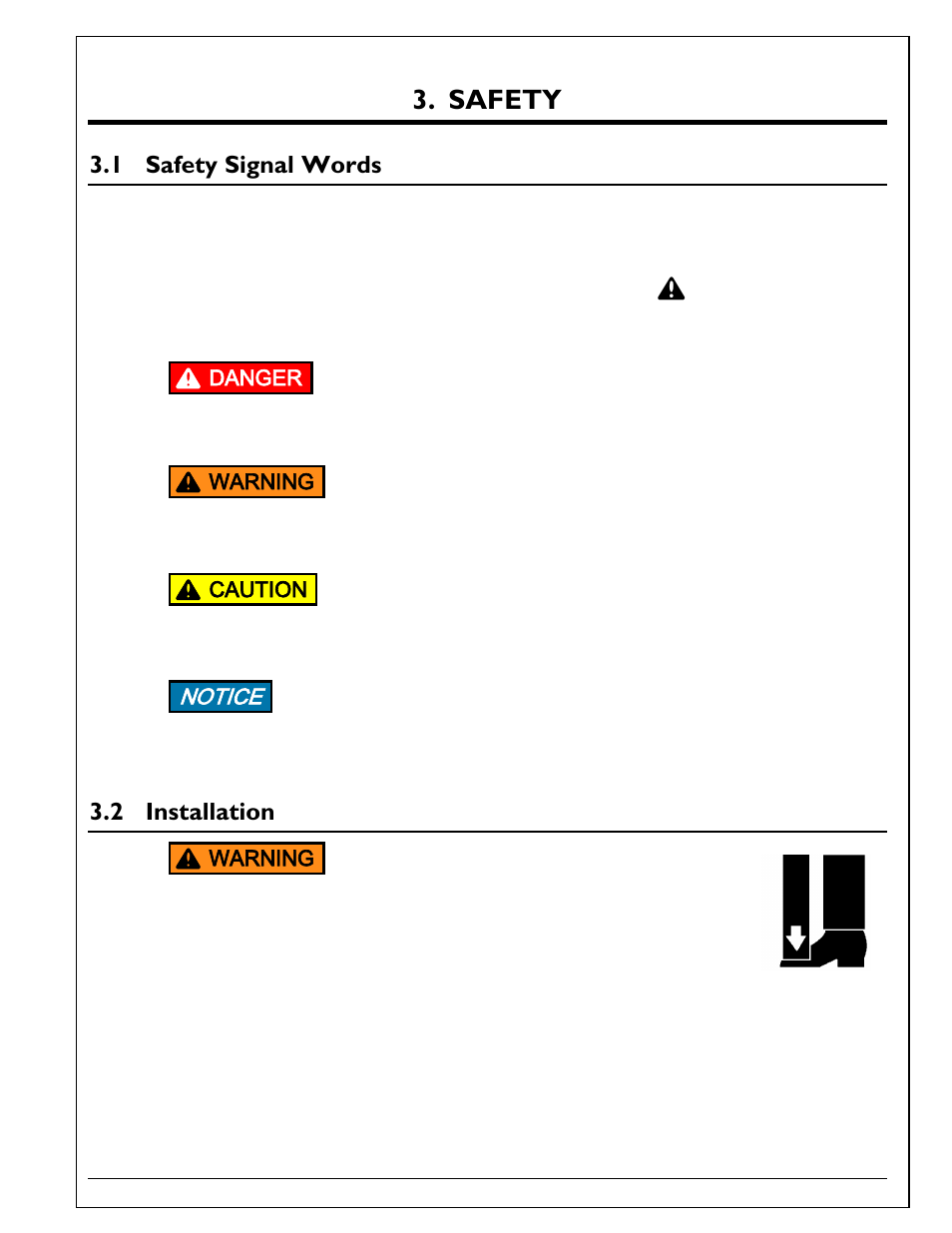 Safety, Safety signal words, Installation | 1 safety signal words, 2 installation, Notice | Autoquip SERIES 35 SCISSORS LIFT User Manual | Page 9 / 58